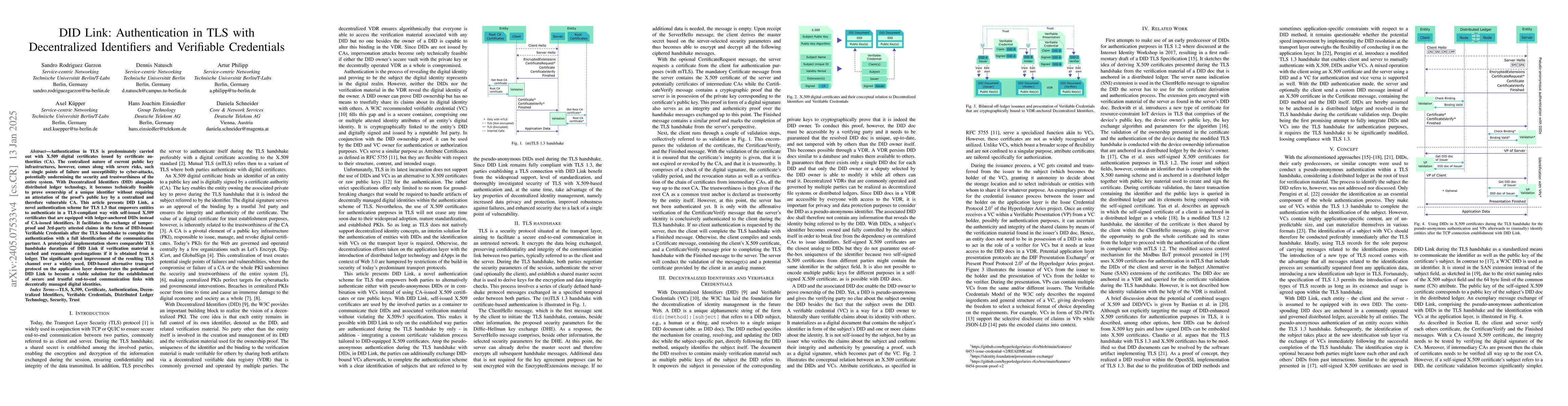Thumbnail for DID Link: Authentication in TLS with Decentralized Identifiers and
  Verifiable Credentials