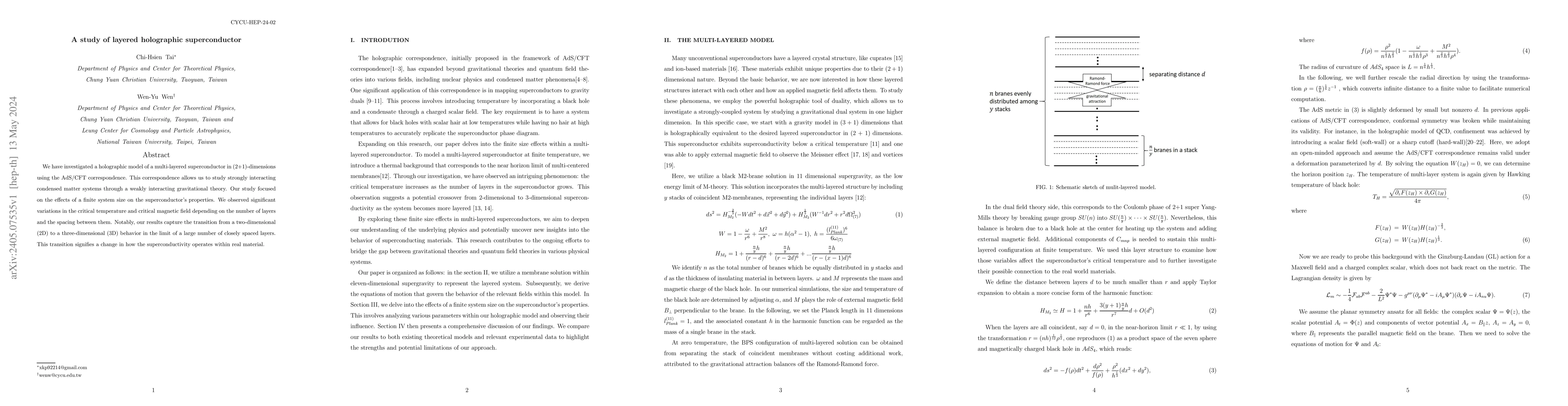 Thumbnail for A study of layered holographic superconductor