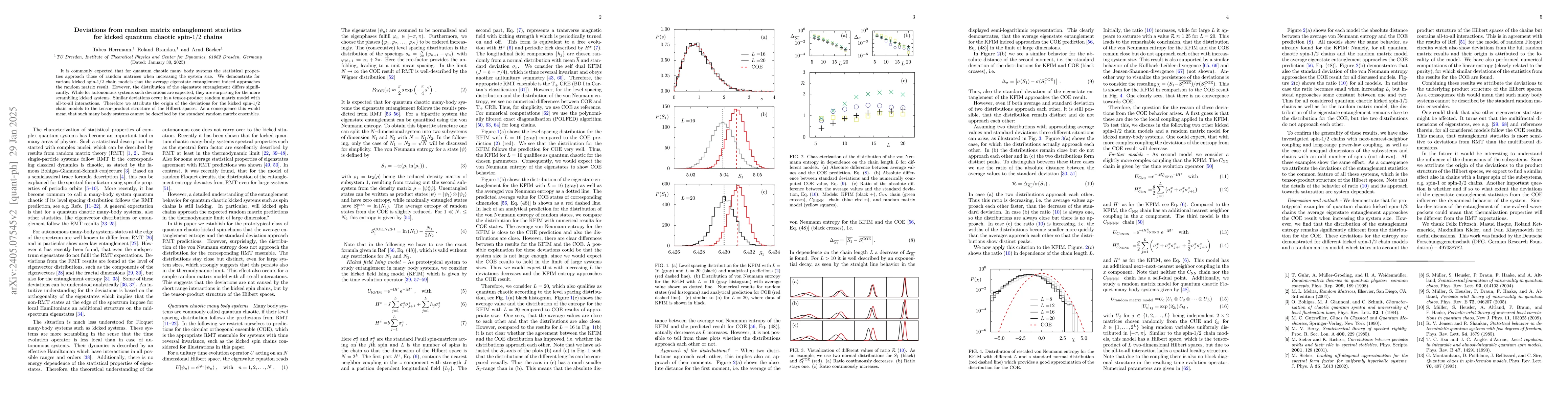 Thumbnail for Deviations from random matrix entanglement statistics for kicked quantum
  chaotic spin-$1/2$ chains