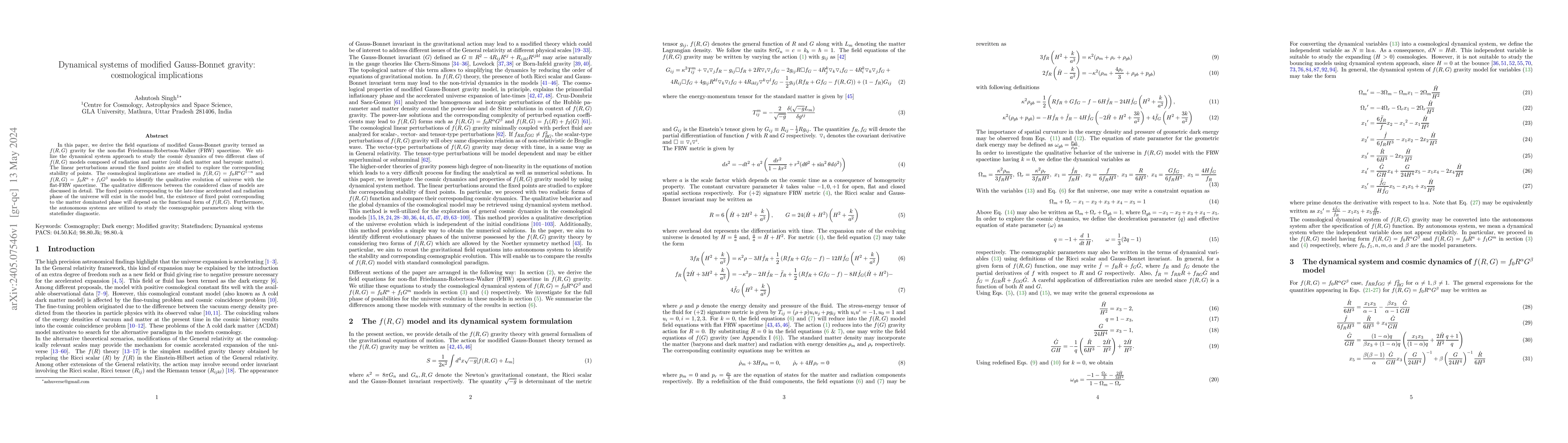 Thumbnail for Dynamical systems of modified Gauss-Bonnet gravity: cosmological
  implications