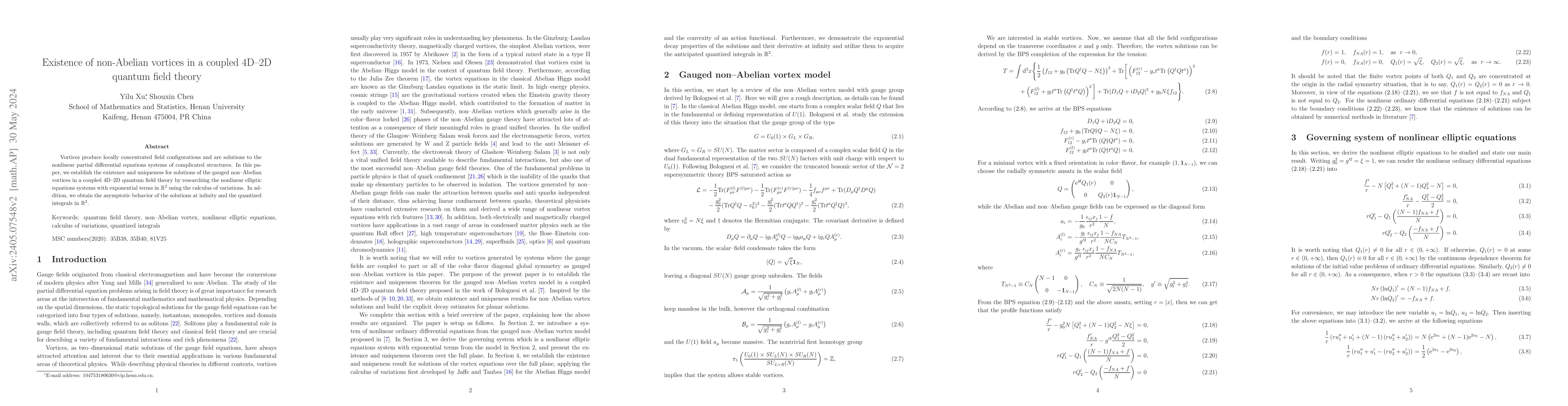 Thumbnail for Existence of non-Abelian vortices in a coupled 4D-2D quantum field
  theory