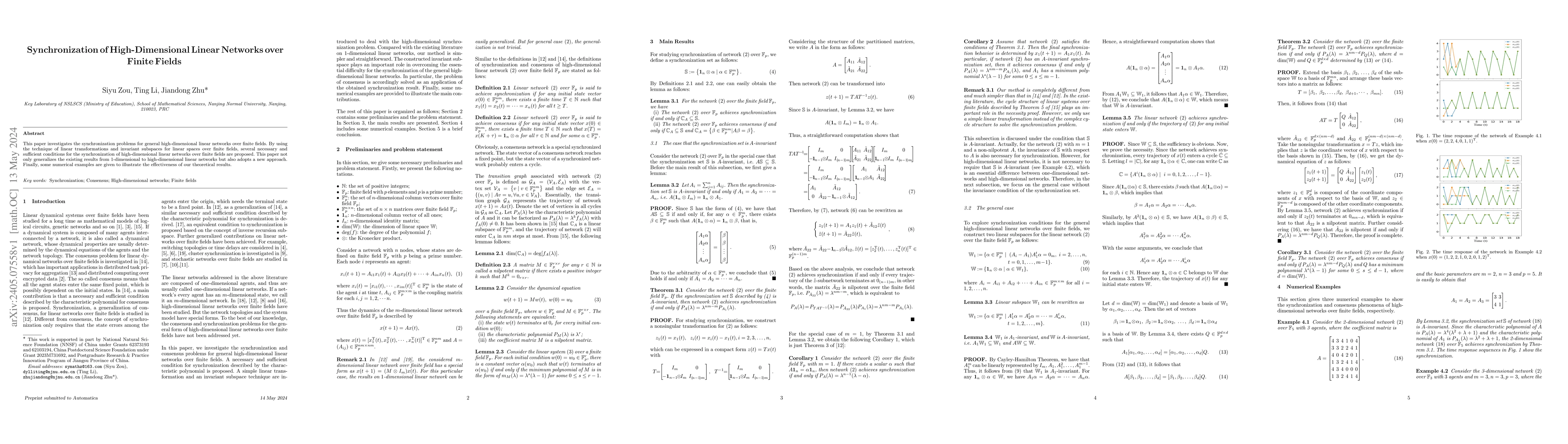 Thumbnail for Synchronization of High-Dimensional Linear Networks over Finite Fields