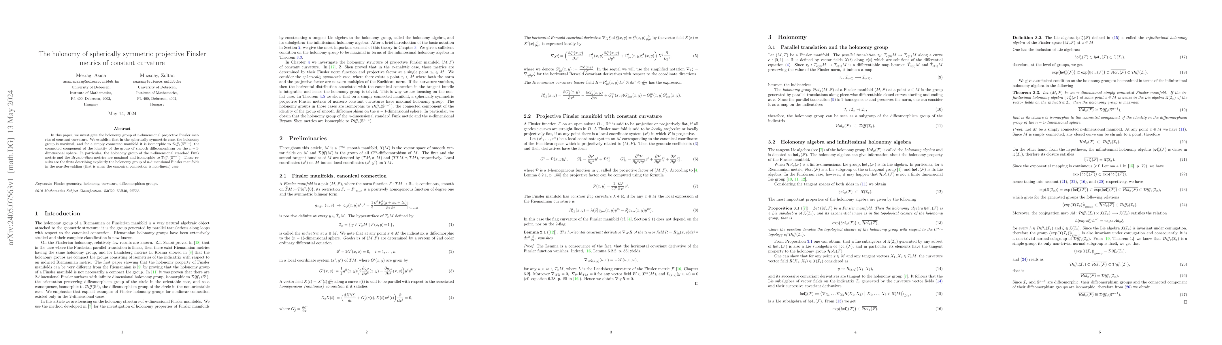 Thumbnail for The holonomy of spherically symmetric projective Finsler metrics of
  constant curvature