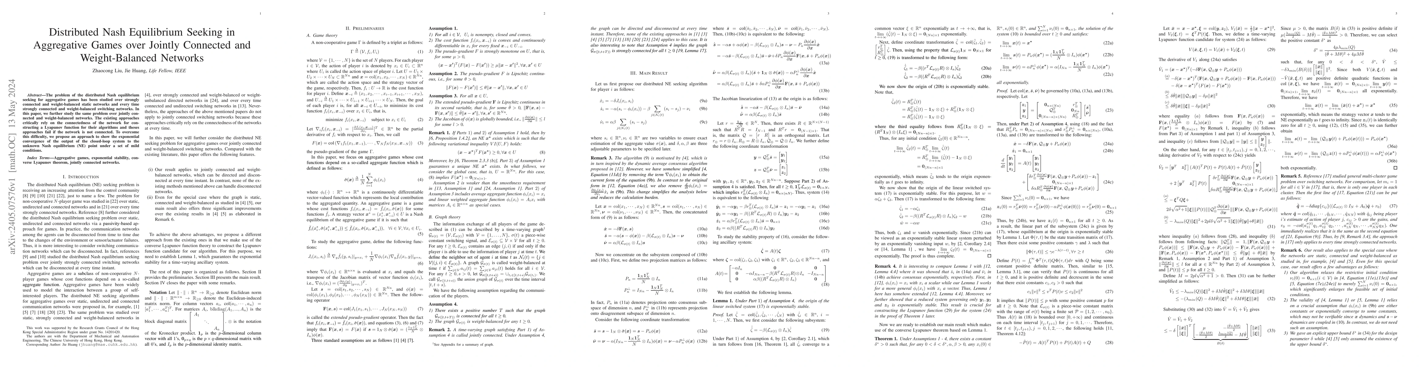 Thumbnail for Distributed Nash Equilibrium Seeking in Aggregative Games over Jointly
  Connected and Weight-Balanced Networks