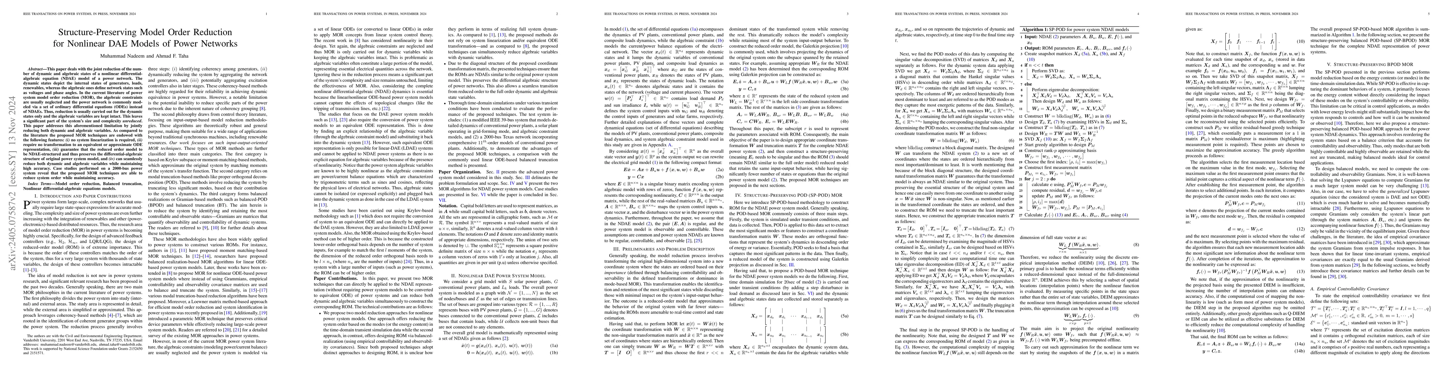 Thumbnail for Structure-Preserving Model Order Reduction for Nonlinear DAE Models of
  Power Networks