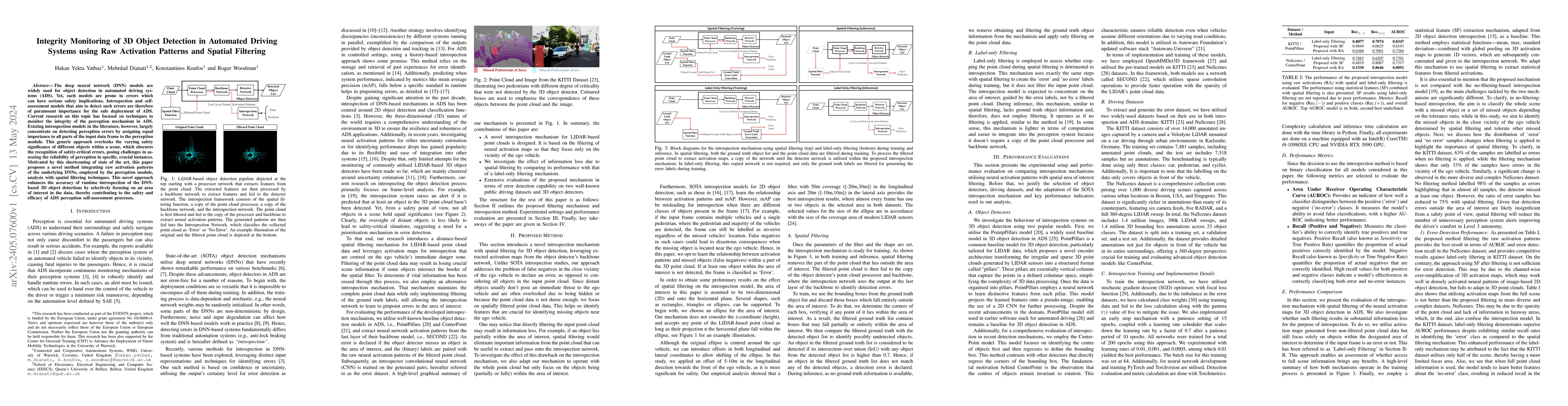 Thumbnail for Integrity Monitoring of 3D Object Detection in Automated Driving Systems
  using Raw Activation Patterns and Spatial Filtering