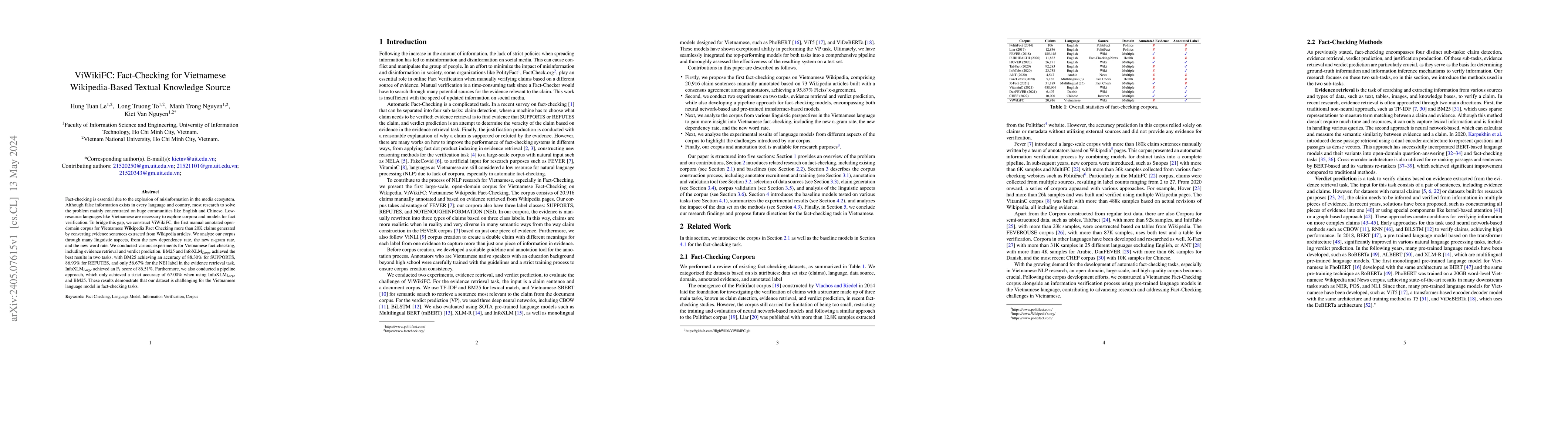 Thumbnail for ViWikiFC: Fact-Checking for Vietnamese Wikipedia-Based Textual Knowledge
  Source