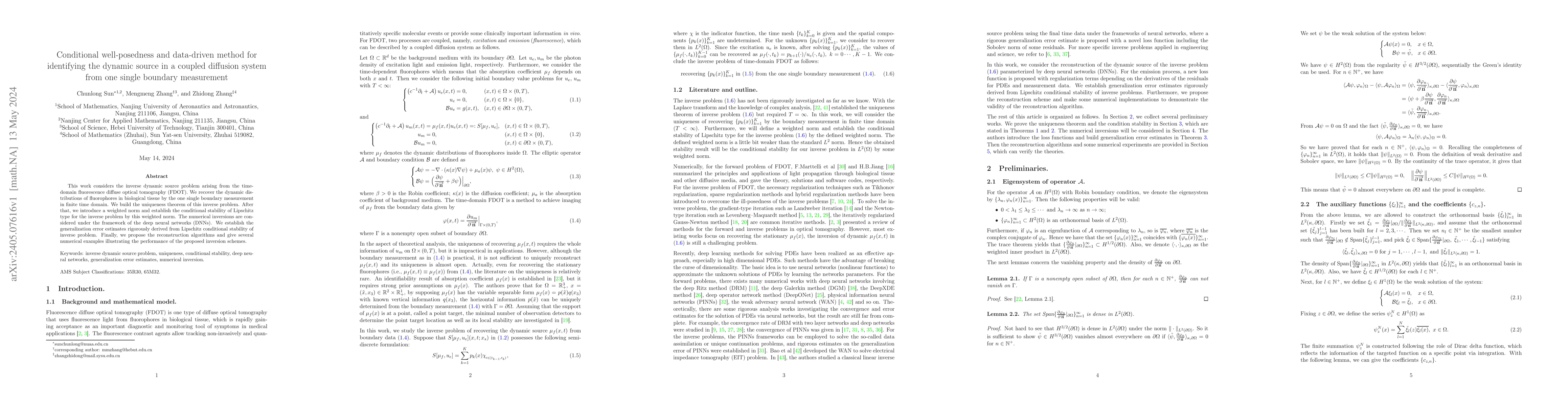 Thumbnail for Conditional well-posedness and data-driven method for identifying the
  dynamic source in a coupled diffusion system from one single boundary
  measurement