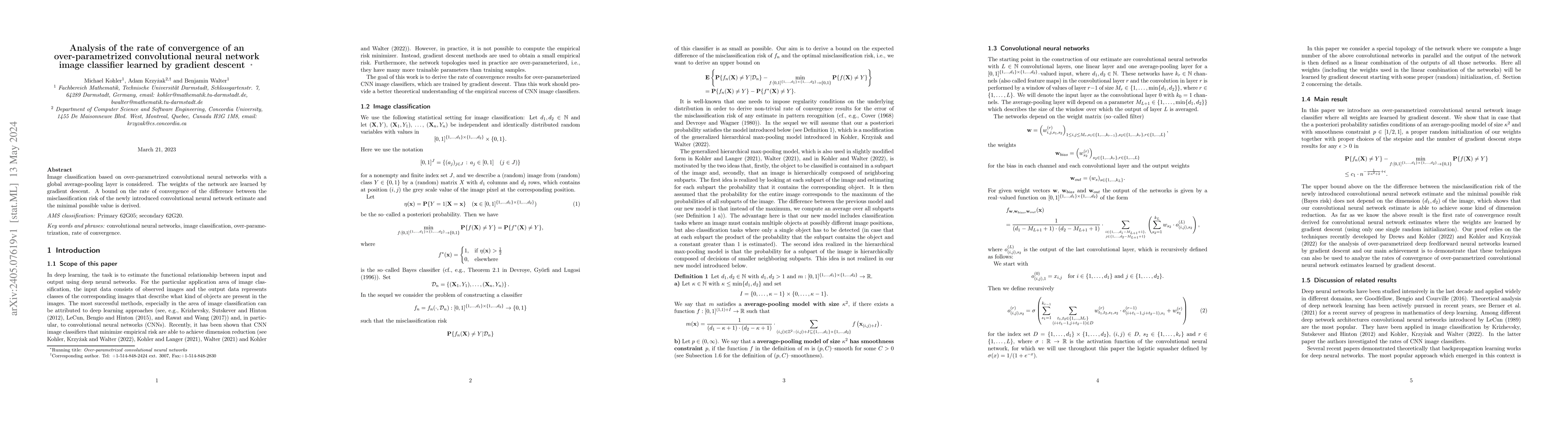 Thumbnail for Analysis of the rate of convergence of an over-parametrized
  convolutional neural network image classifier learned by gradient descent