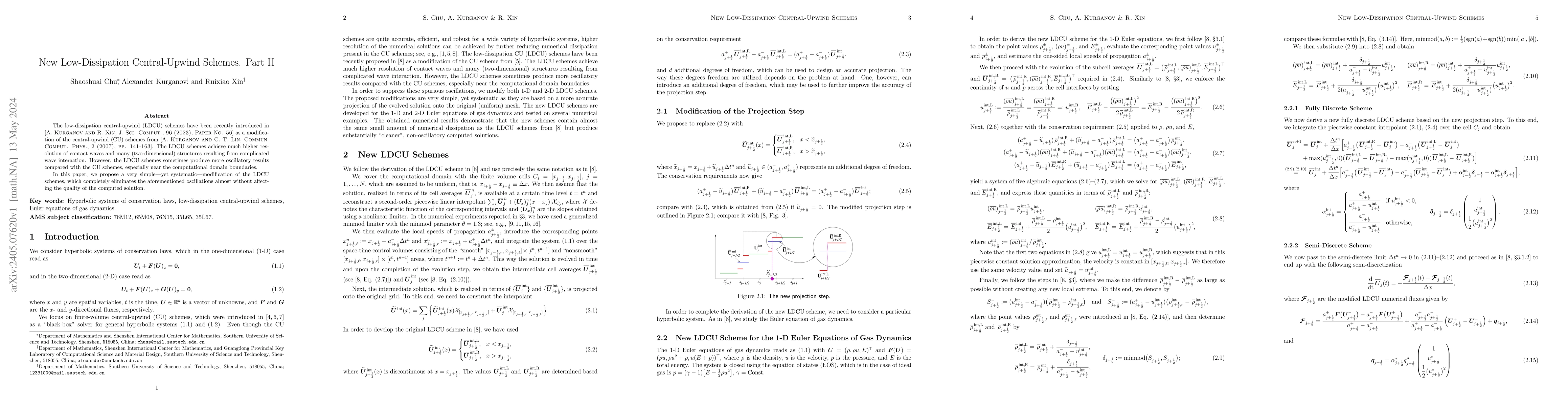 Thumbnail for New Low-Dissipation Central-Upwind Schemes. Part II