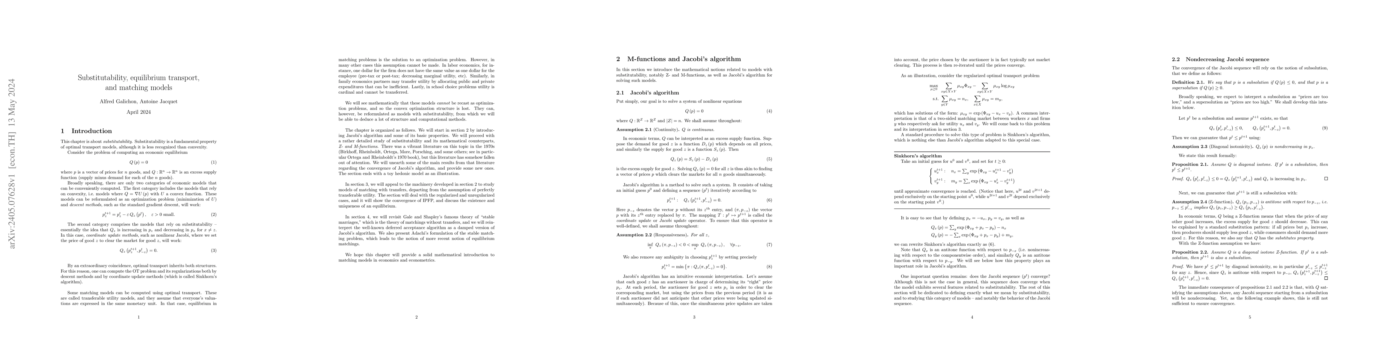 Thumbnail for Substitutability, equilibrium transport, and matching models