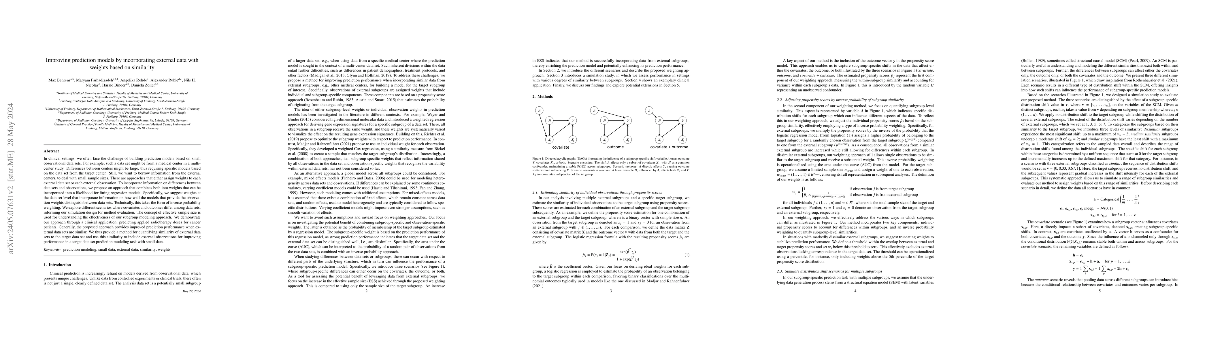 Thumbnail for Improving prediction models by incorporating external data with weights
  based on similarity