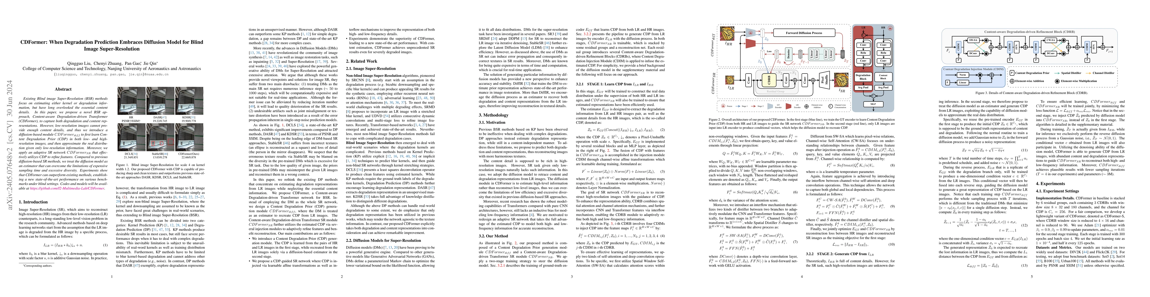 Thumbnail for CDFormer:When Degradation Prediction Embraces Diffusion Model for Blind
  Image Super-Resolution