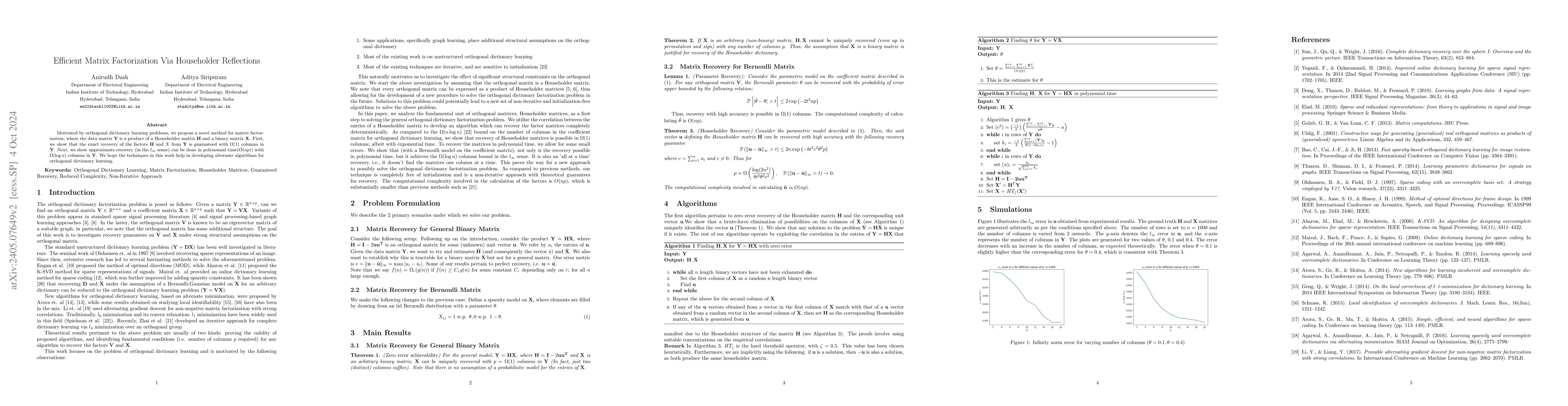 Thumbnail for Efficient Matrix Factorization Via Householder Reflections