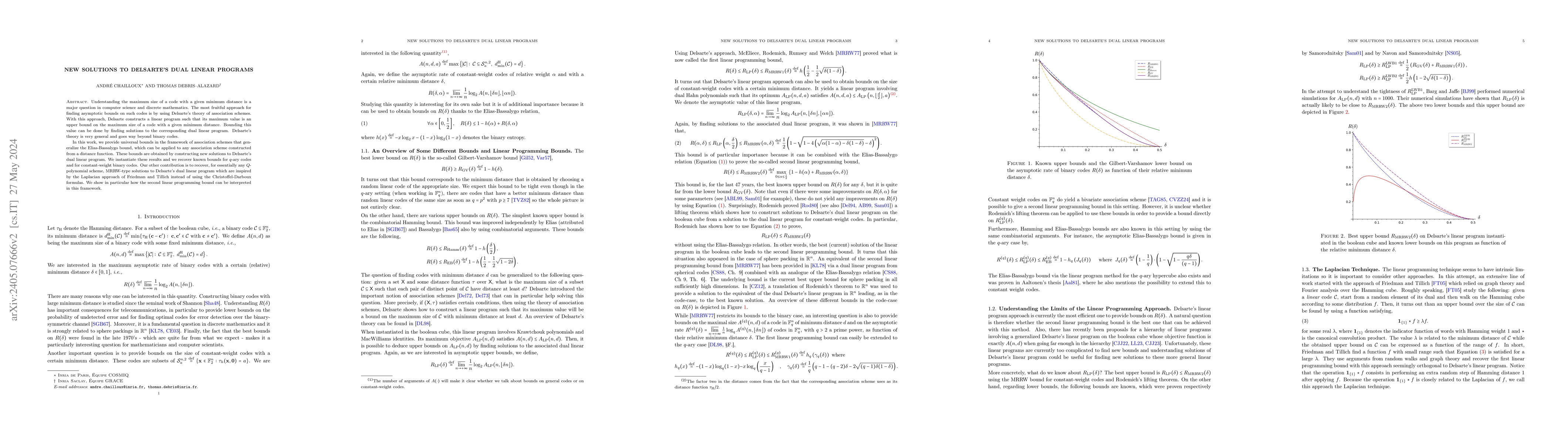Thumbnail for New Solutions to Delsarte's Dual Linear Programs