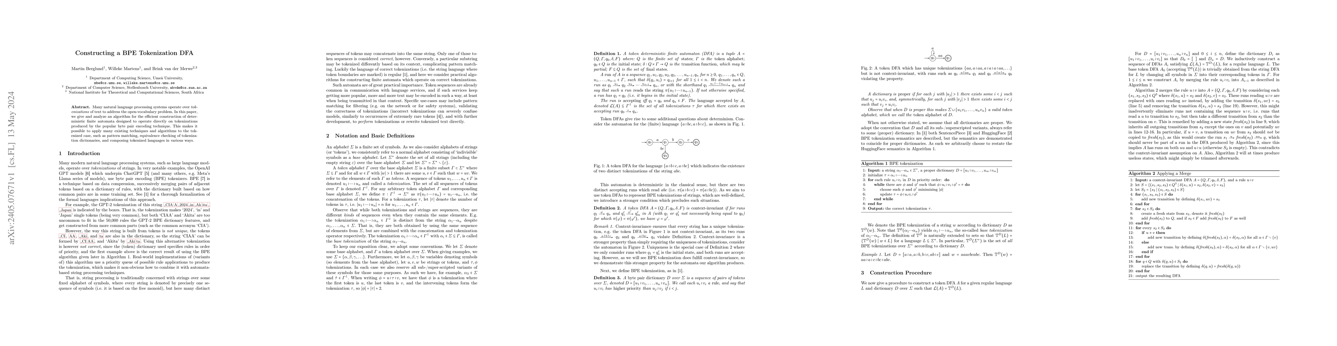 Thumbnail for Constructing a BPE Tokenization DFA