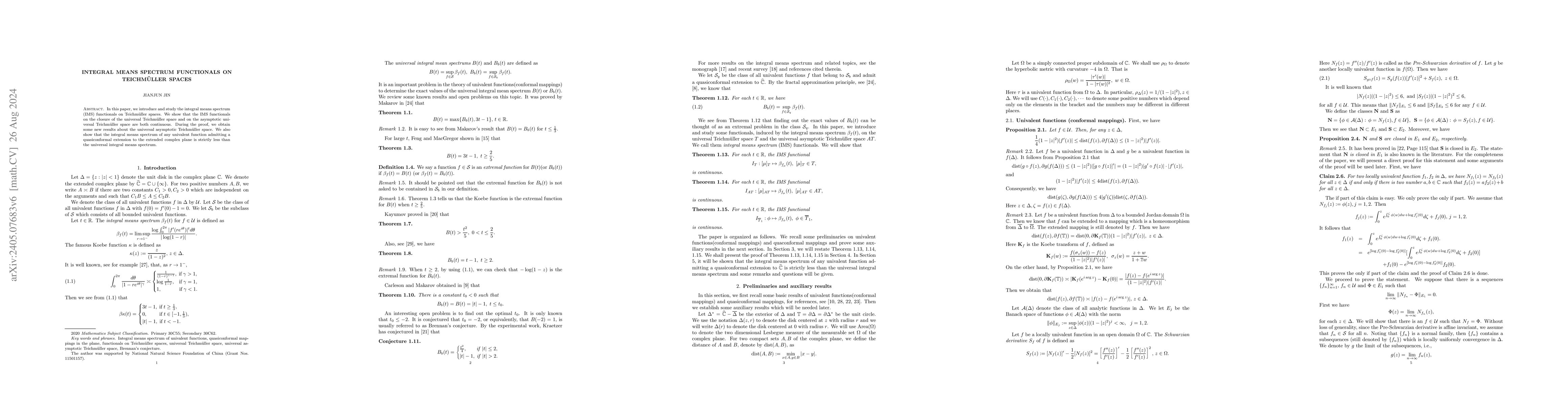 Thumbnail for Integral means spectrum functionals on Teichmuller spaces