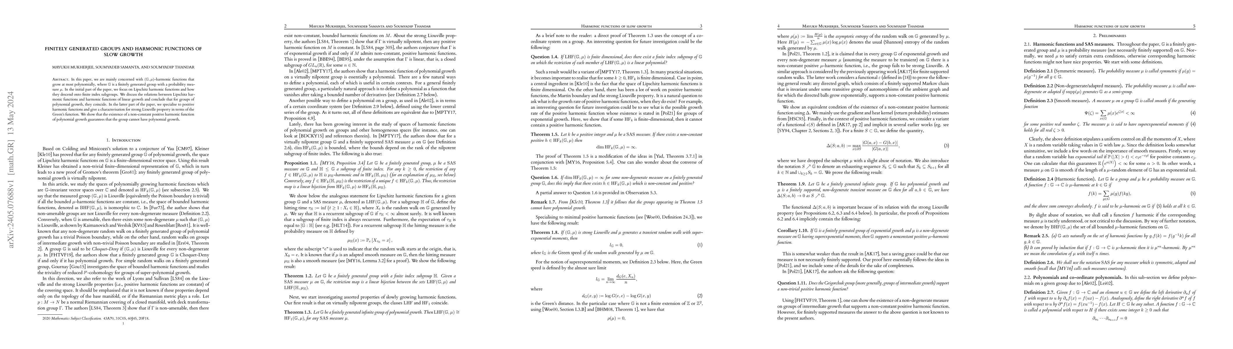 Thumbnail for Finitely generated groups and harmonic functions of slow growth