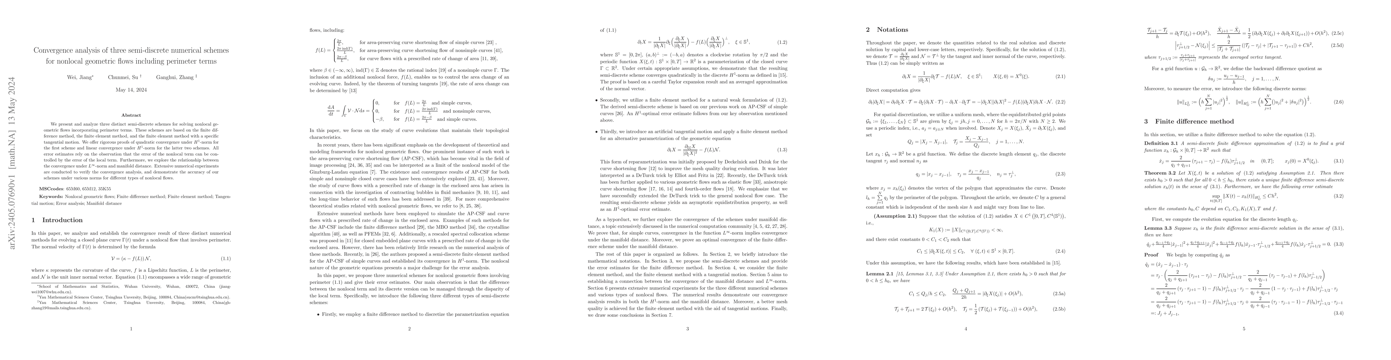 Thumbnail for Convergence analysis of three semi-discrete numerical schemes for
  nonlocal geometric flows including perimeter terms
