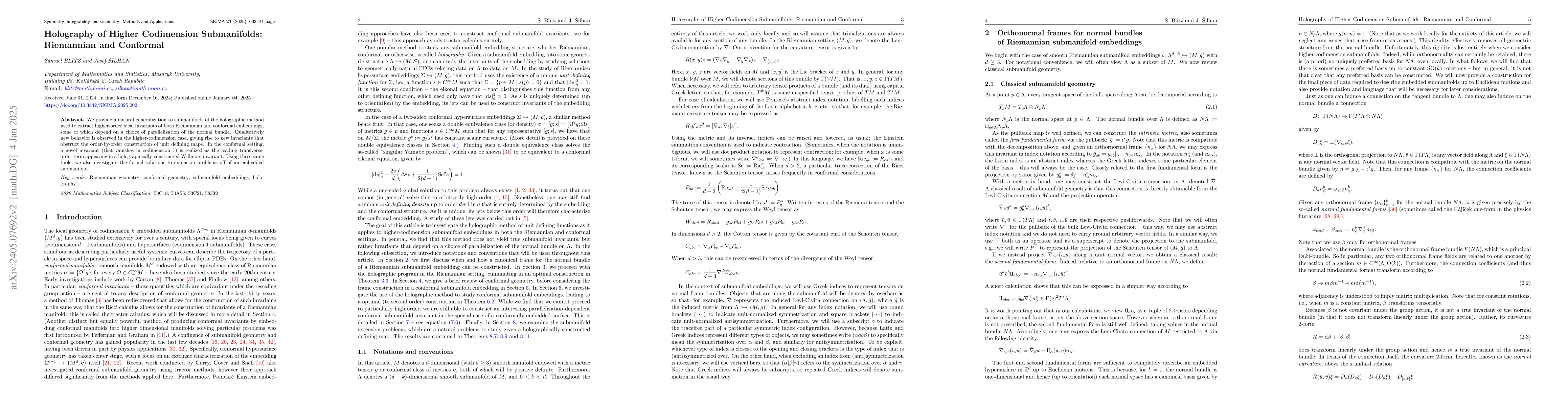Thumbnail for Holography of Higher Codimension Submanifolds: Riemannian and Conformal