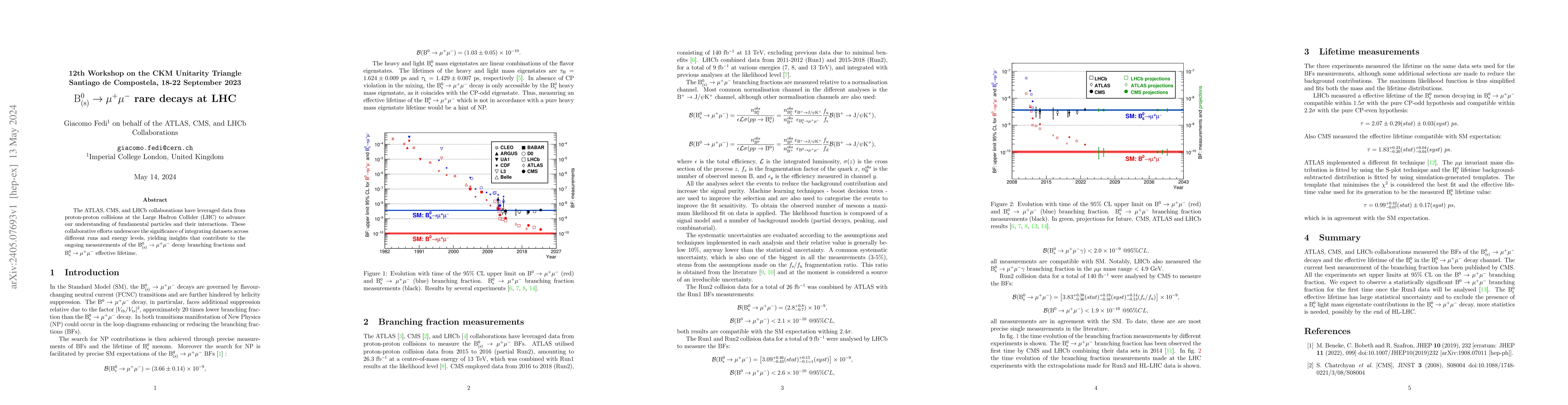 Thumbnail for $\mathrm{B^0_{(s)}}\to \mu^+\mu^-$ rare decays at LHC