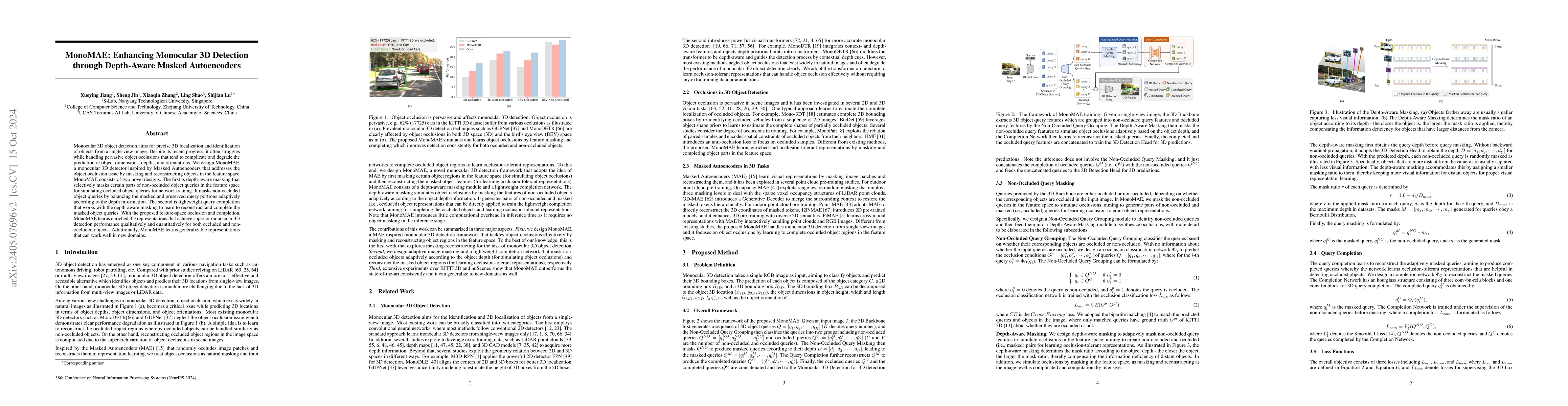 Thumbnail for MonoMAE: Enhancing Monocular 3D Detection through Depth-Aware Masked
  Autoencoders