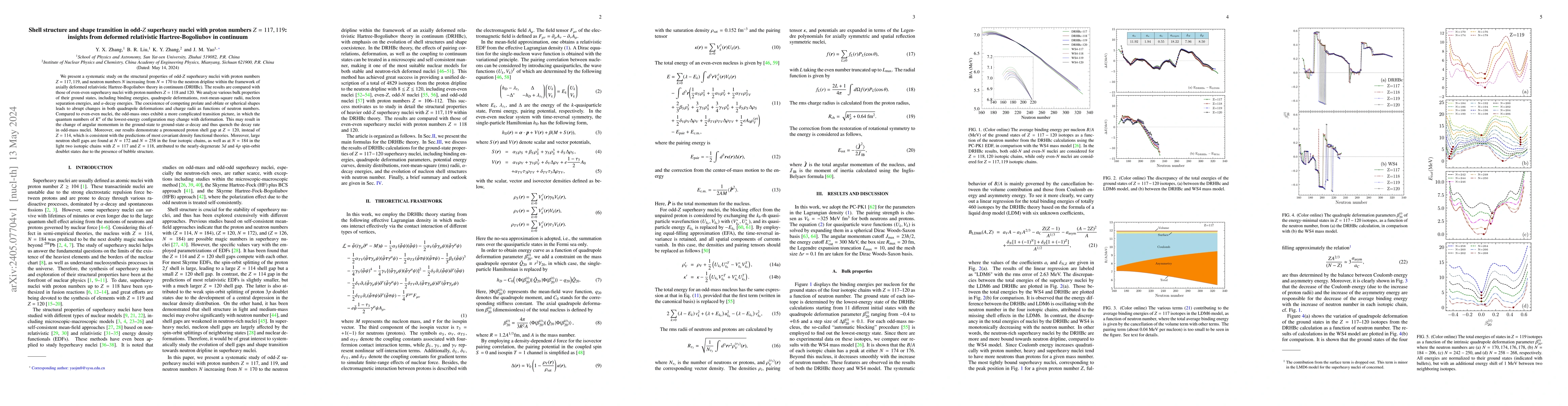 Thumbnail for Shell structure and shape transition in odd-$Z$ superheavy nuclei with
  proton numbers $Z=117, 119$: insights from deformed relativistic
  Hartree-Bogoliubov in continuum
