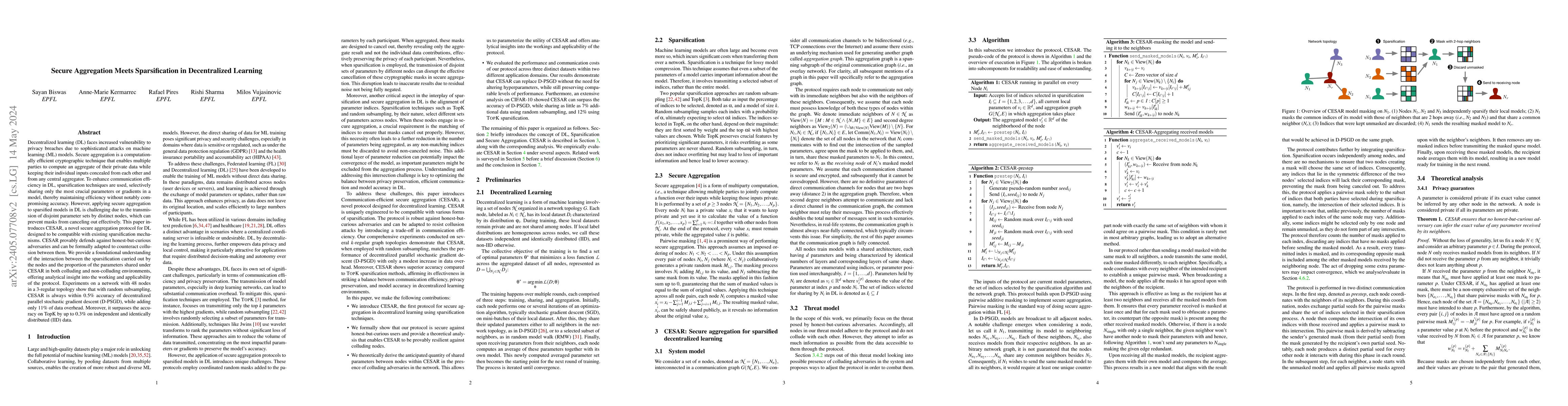 Thumbnail for Secure Aggregation Meets Sparsification in Decentralized Learning