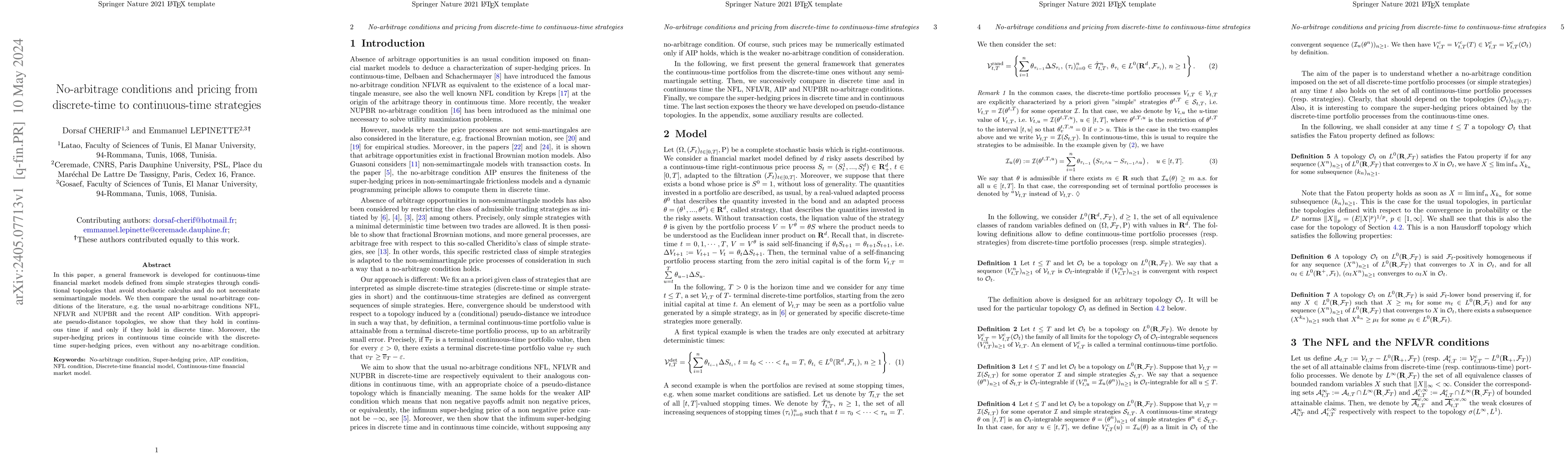 Thumbnail for No-arbitrage conditions and pricing from discrete-time to
  continuous-time strategies
