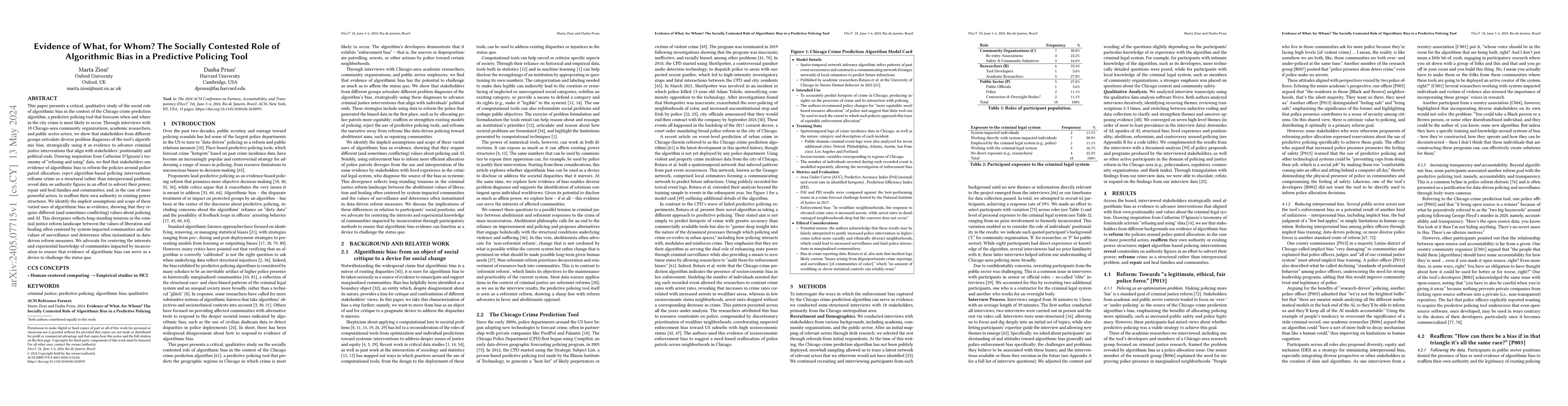 Thumbnail for Evidence of What, for Whom? The Socially Contested Role of Algorithmic
  Bias in a Predictive Policing Tool