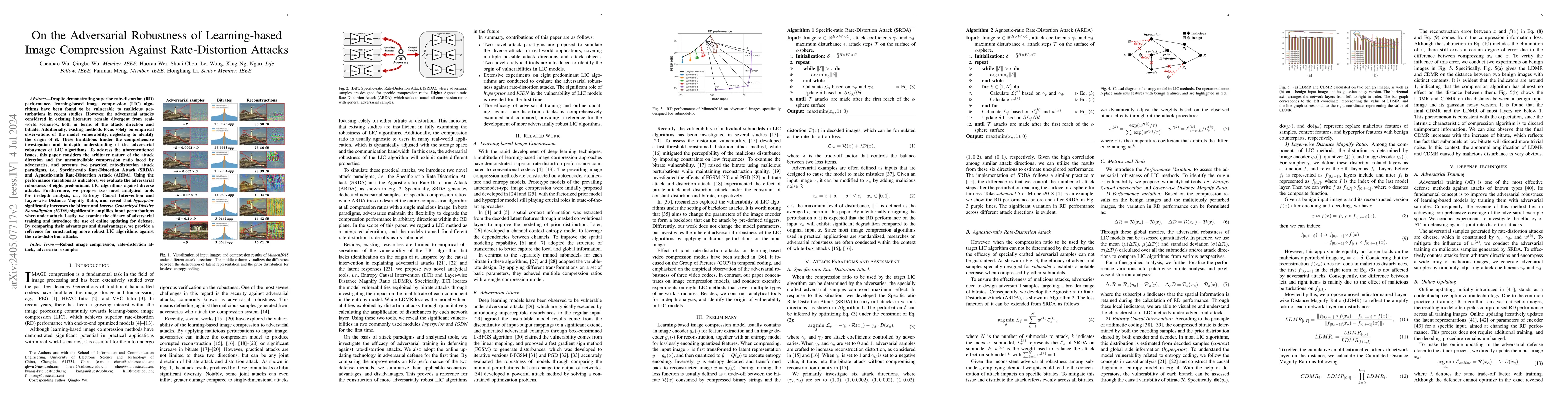 Thumbnail for On the Adversarial Robustness of Learning-based Image Compression
  Against Rate-Distortion Attacks