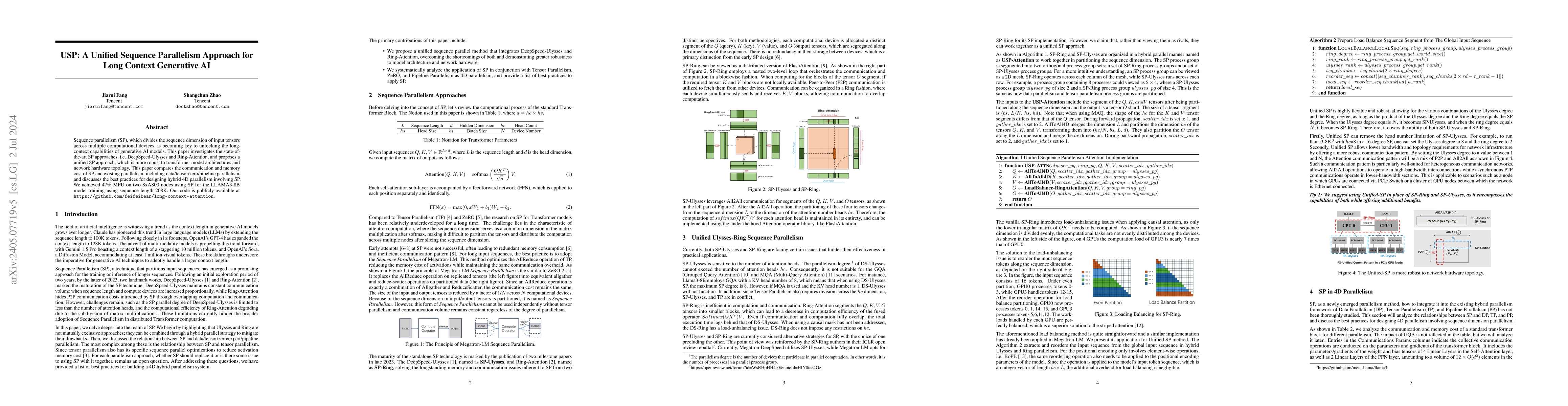 Thumbnail for USP: A Unified Sequence Parallelism Approach for Long Context Generative
  AI