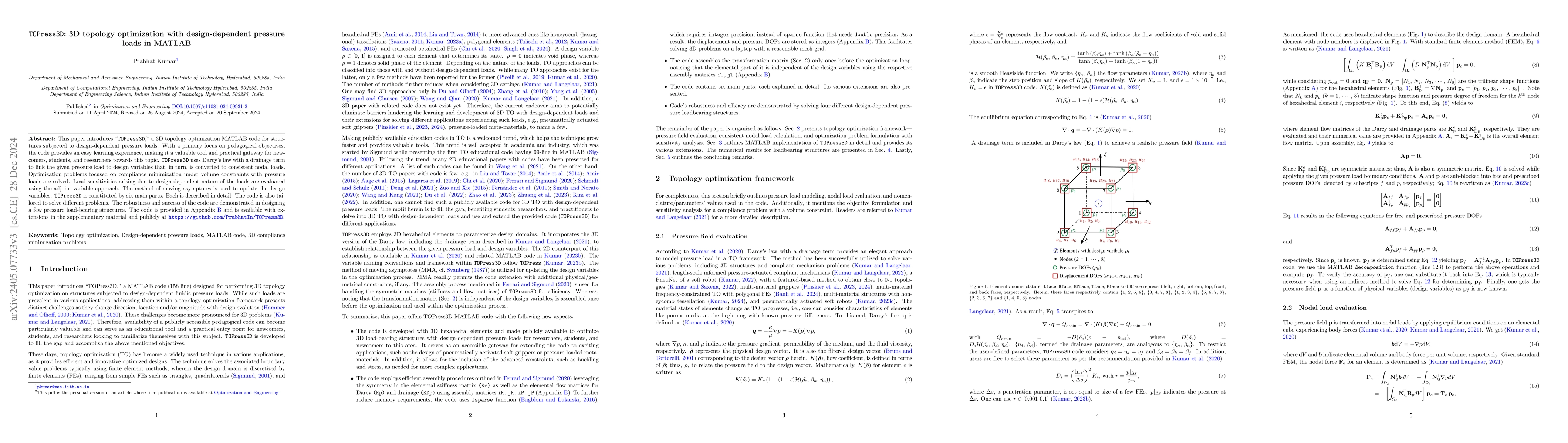Thumbnail for TOPress3D: 3D topology optimization with design-dependent pressure loads
  in MATLAB