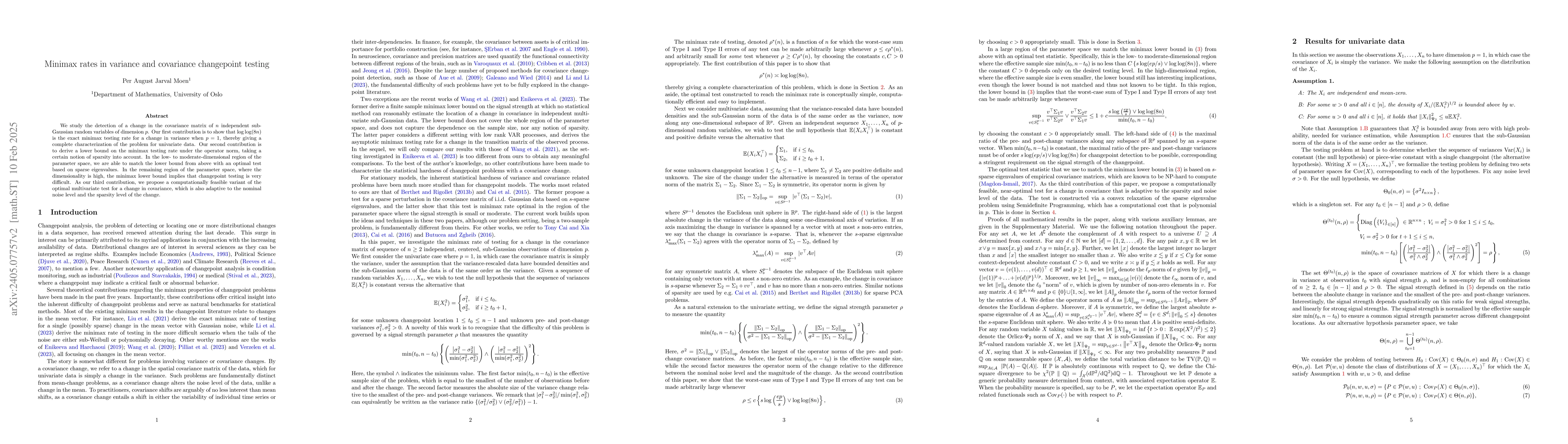 Thumbnail for Minimax rates in variance and covariance changepoint testing