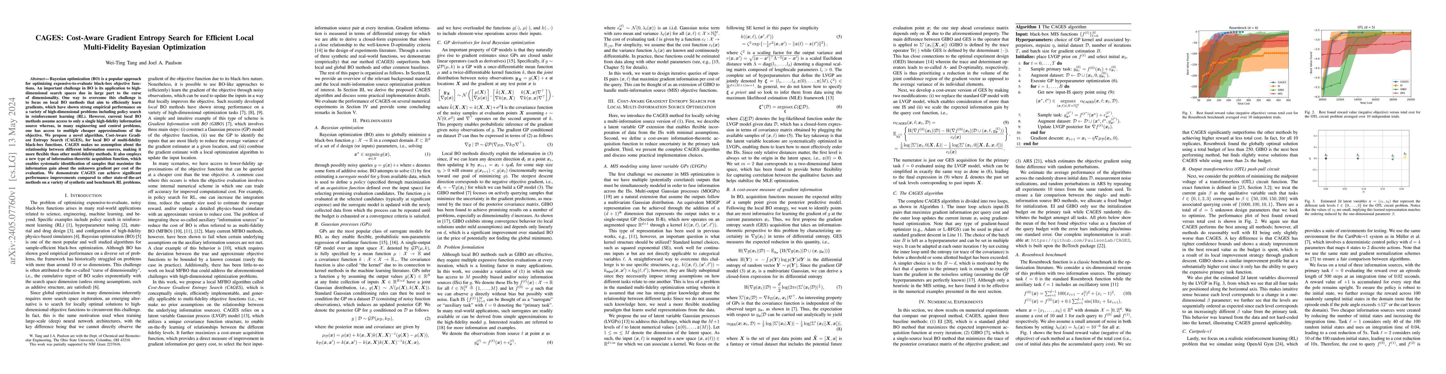 Thumbnail for CAGES: Cost-Aware Gradient Entropy Search for Efficient Local
  Multi-Fidelity Bayesian Optimization