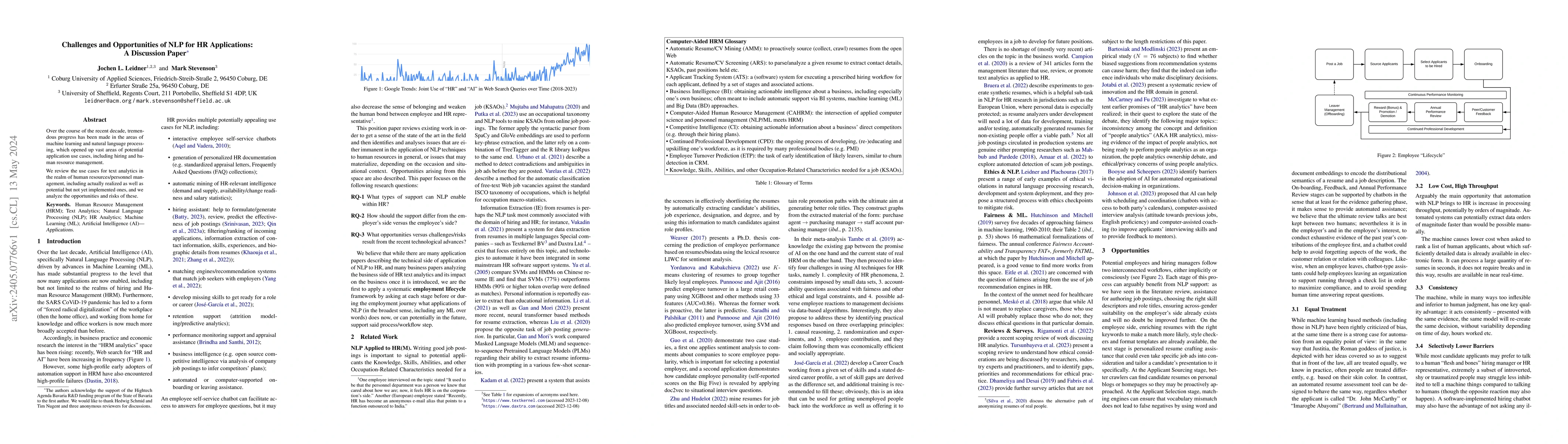 Thumbnail for Challenges and Opportunities of NLP for HR Applications: A Discussion
  Paper