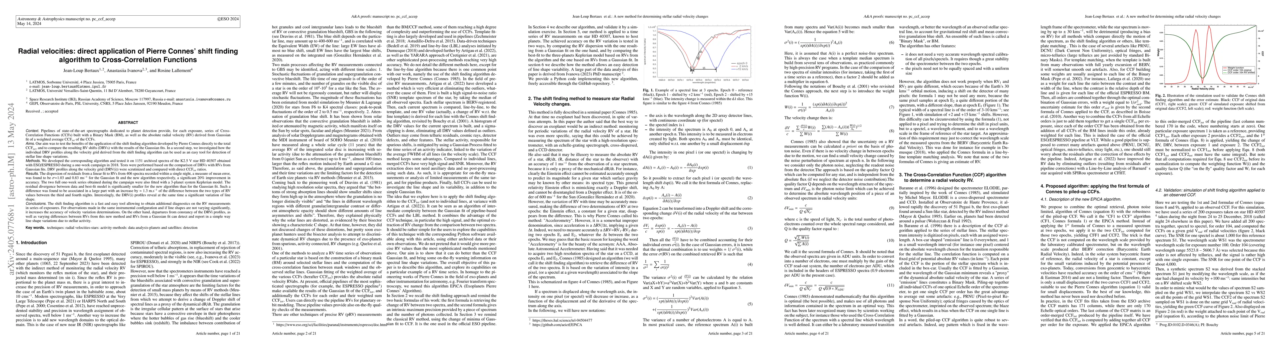 Thumbnail for Radial velocities: direct application of Pierre Connes' shift finding
  algorithm to Cross-Correlation Functions