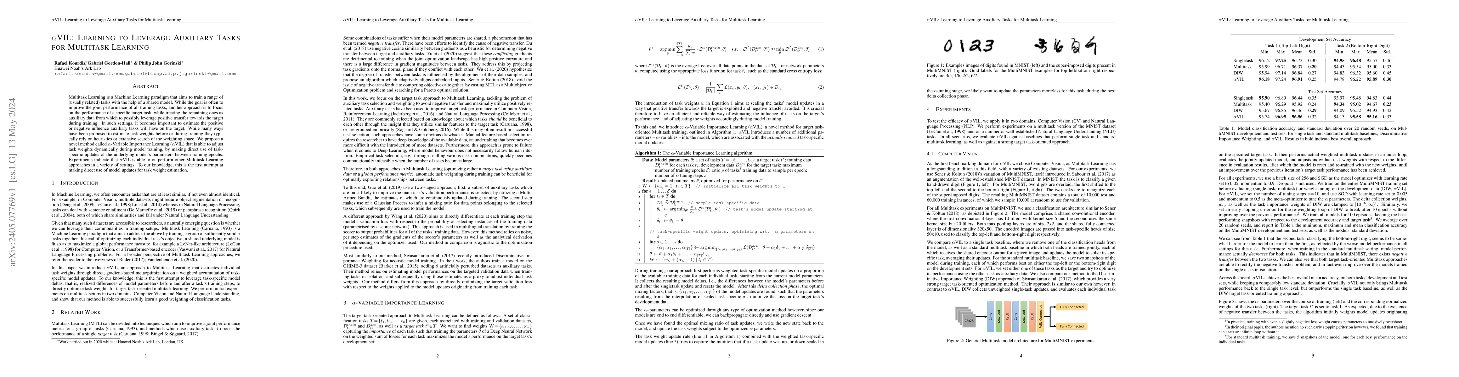 Thumbnail for $\alpha$VIL: Learning to Leverage Auxiliary Tasks for Multitask Learning