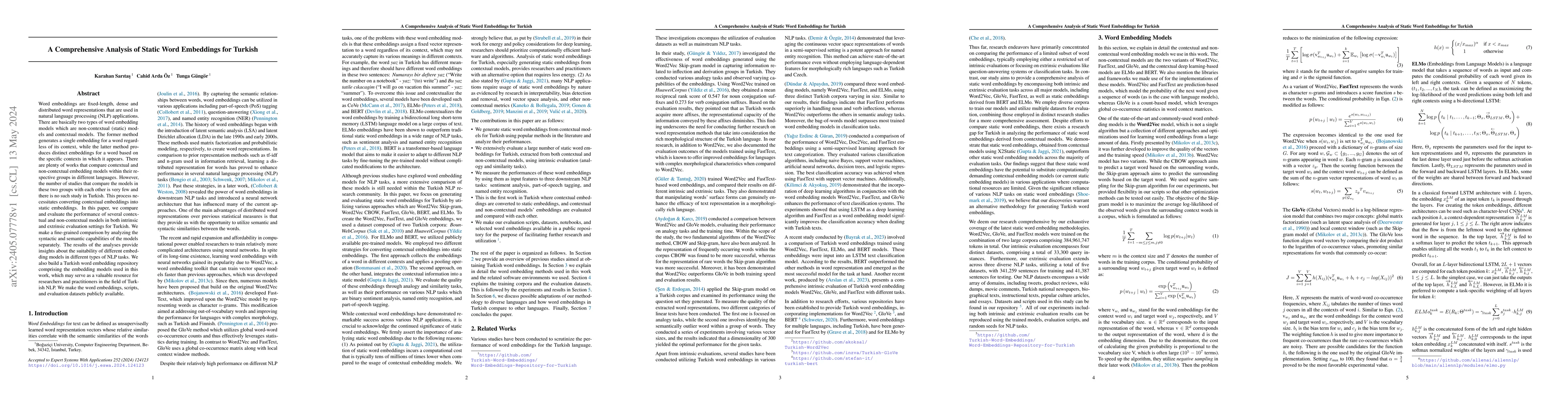 Thumbnail for A Comprehensive Analysis of Static Word Embeddings for Turkish
