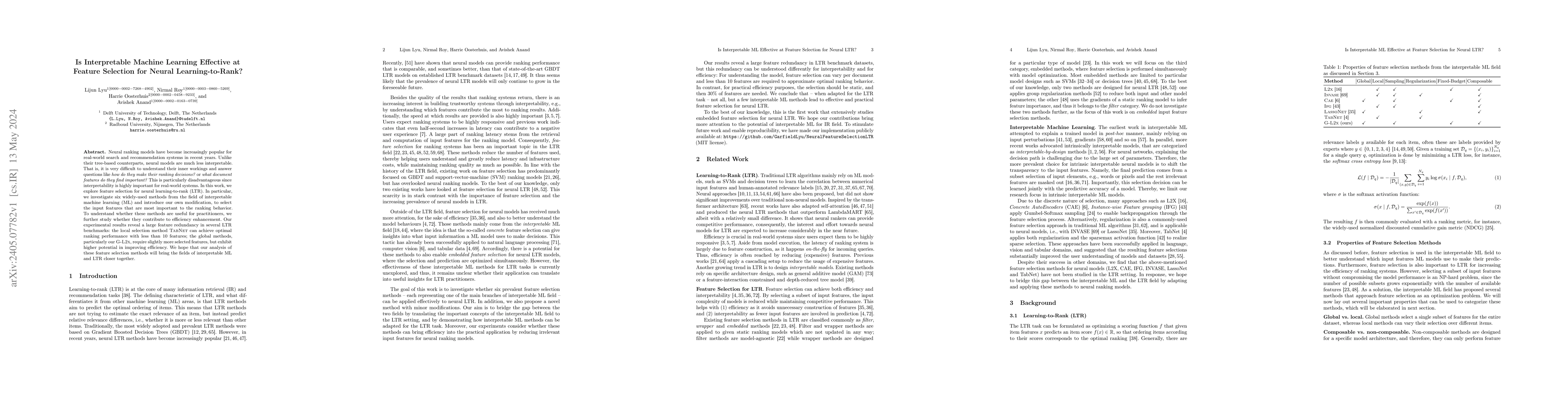 Thumbnail for Is Interpretable Machine Learning Effective at Feature Selection for
  Neural Learning-to-Rank?