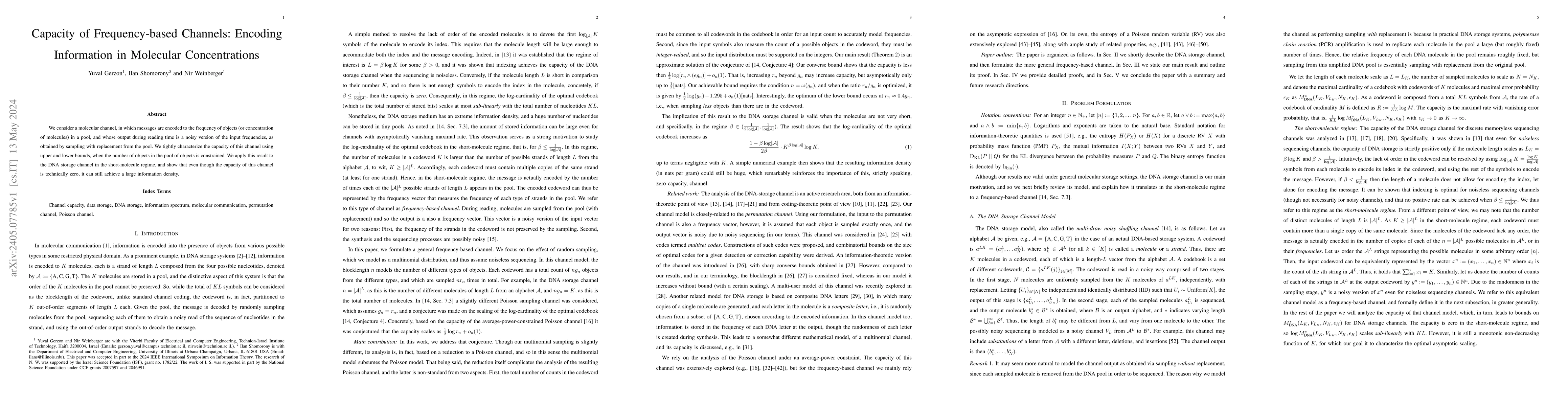 Thumbnail for Capacity of Frequency-based Channels: Encoding Information in Molecular
  Concentrations