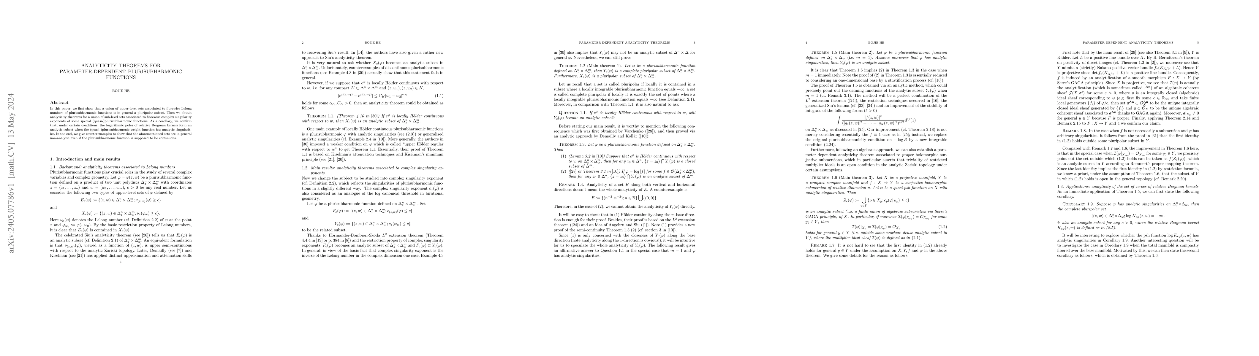 Thumbnail for Analyticity theorems for parameter-dependent plurisubharmonic functions