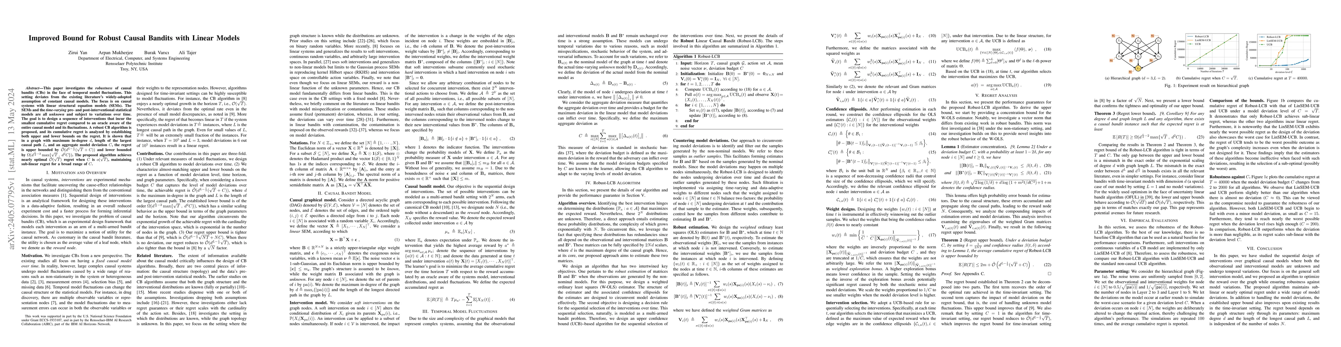 Thumbnail for Improved Bound for Robust Causal Bandits with Linear Models