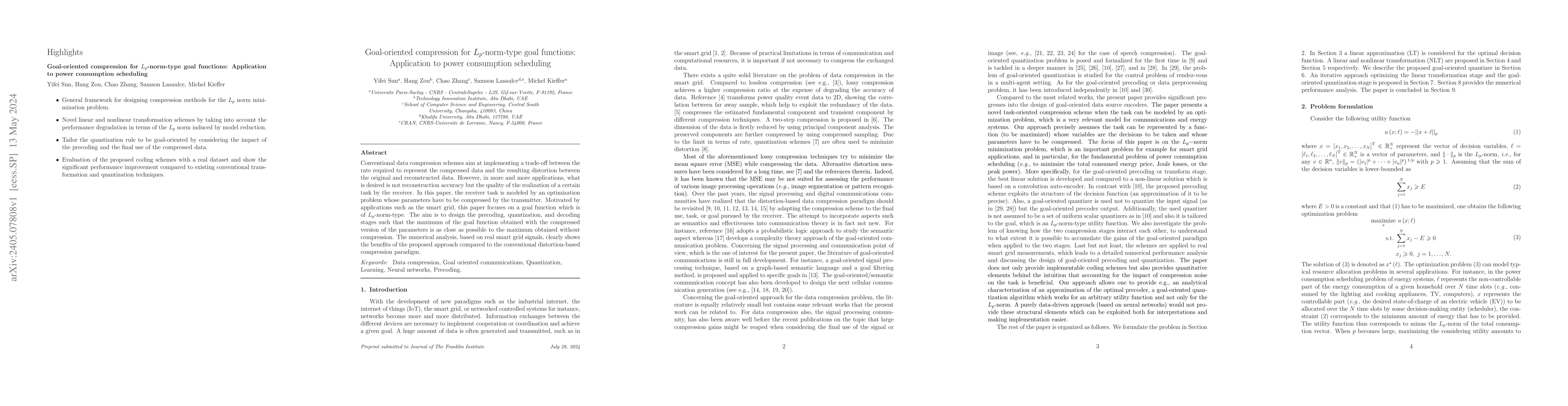 Thumbnail for Goal-oriented compression for $L_p$-norm-type goal functions:
  Application to power consumption scheduling