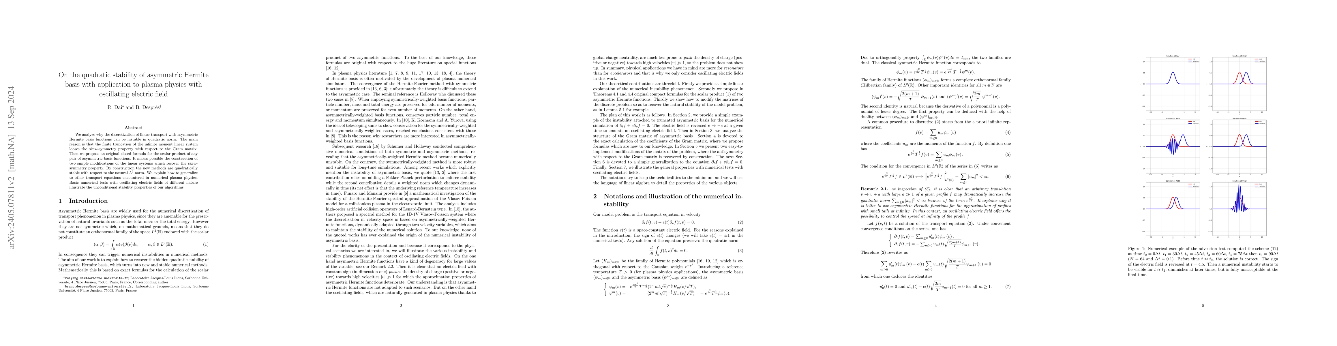 Thumbnail for On the quadratic stability of asymmetric Hermite basis and application
  to plasma physics