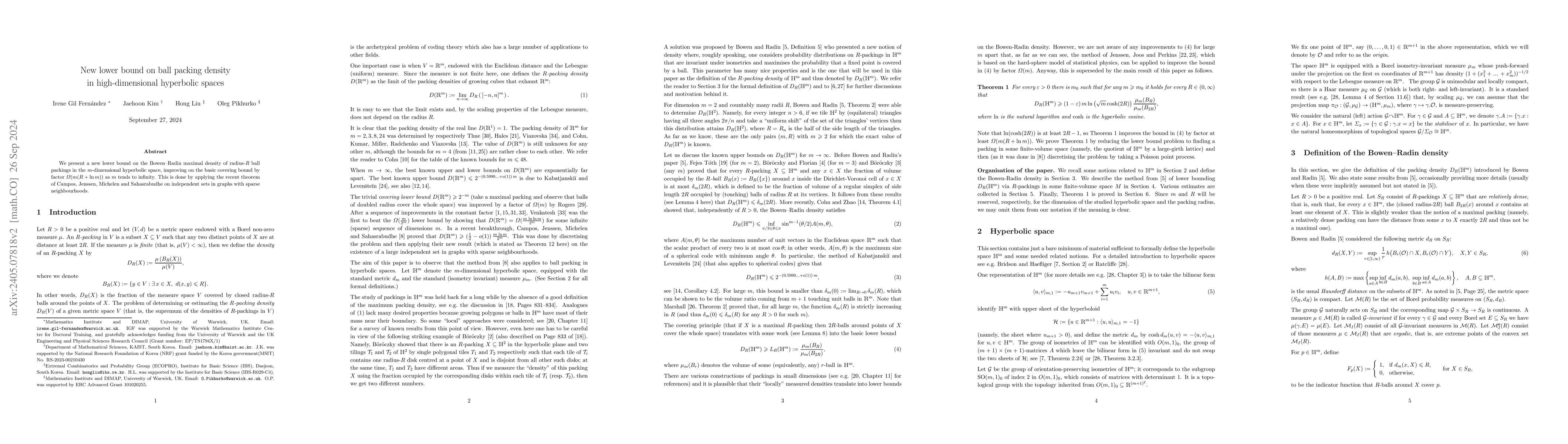 Thumbnail for New lower bound on ball packing density in high-dimensional hyperbolic
  spaces