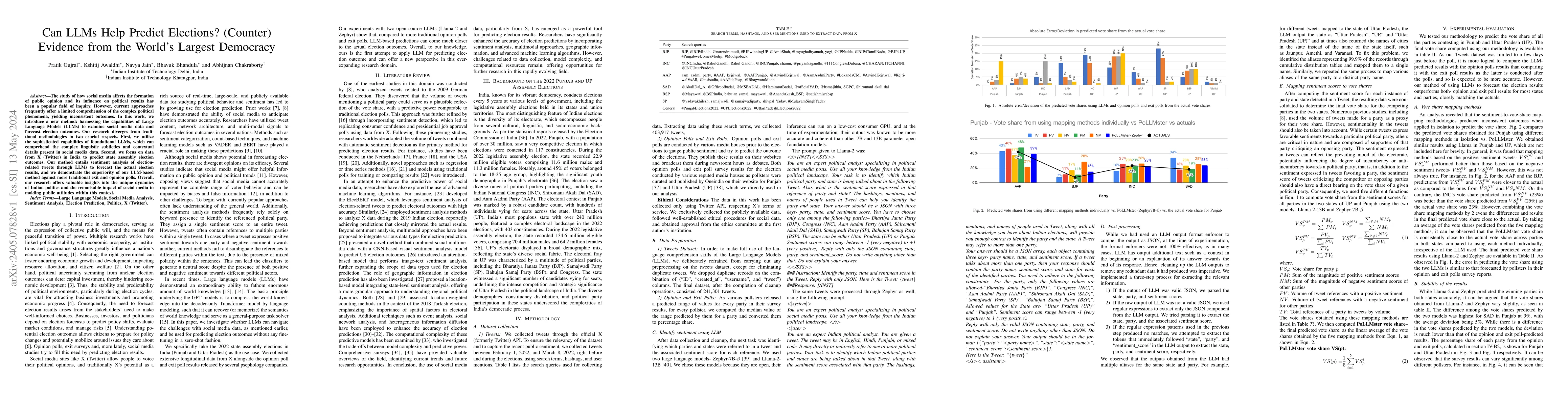 Thumbnail for Can LLMs Help Predict Elections? (Counter)Evidence from the World's
  Largest Democracy