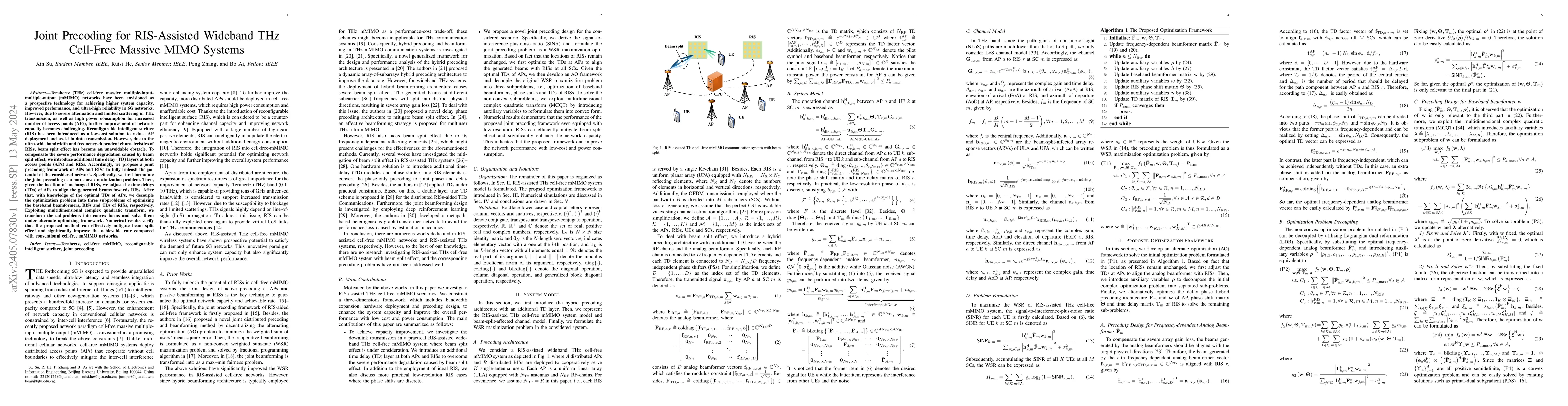 Thumbnail for Joint Precoding for RIS-Assisted Wideband THz Cell-Free Massive MIMO
  Systems