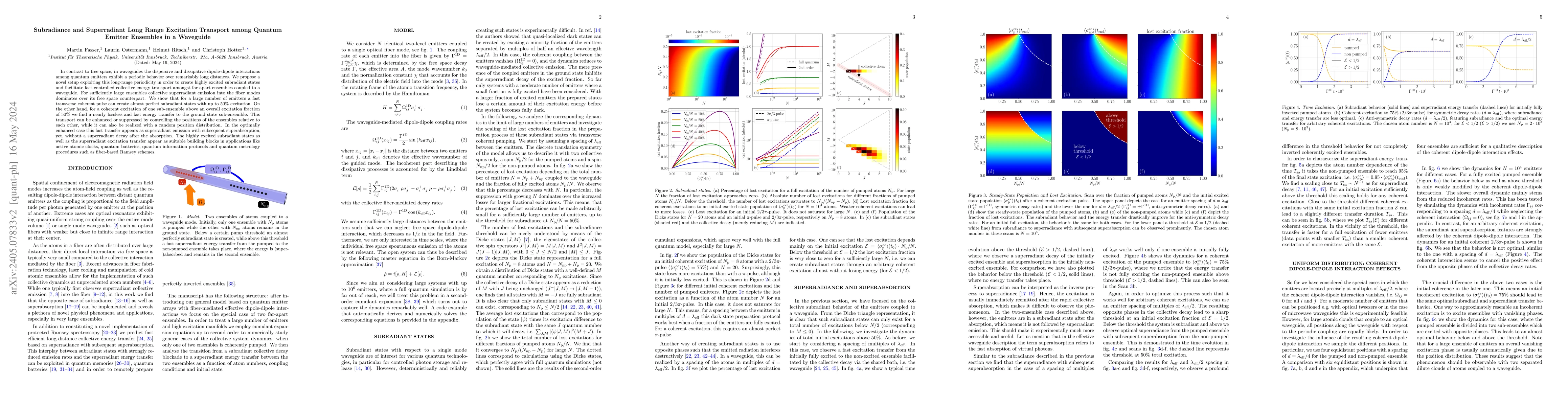 Thumbnail for Subradiance and Superradiant Long Range Excitation Transport among
  Quantum Emitter Ensembles in a Waveguide