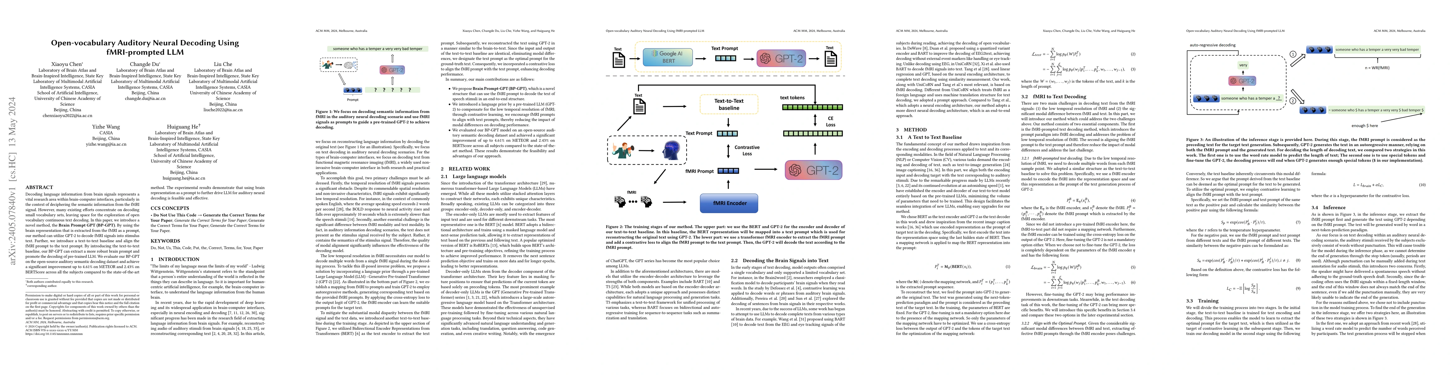 Thumbnail for Open-vocabulary Auditory Neural Decoding Using fMRI-prompted LLM